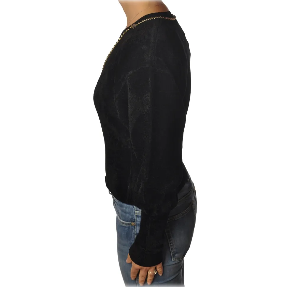 Elisabetta Franchi - Short Long Sleeve Sweater - Black - Sweater - Made in Italy - Luxury Exclusive Collection - Avvenice