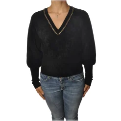 Elisabetta Franchi - Short Long Sleeve Sweater - Black - Sweater - Made in Italy - Luxury Exclusive Collection - Avvenice