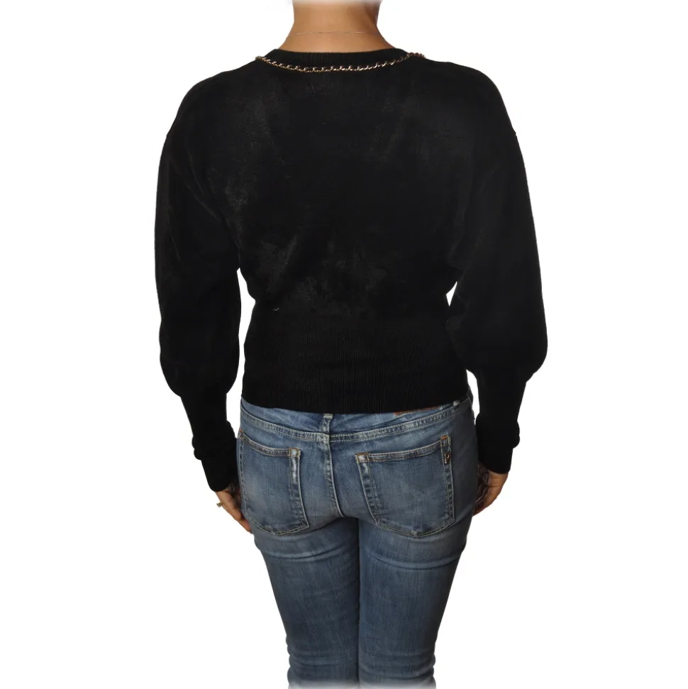 Elisabetta Franchi - Short Long Sleeve Sweater - Black - Sweater - Made in Italy - Luxury Exclusive Collection - Avvenice