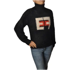 Elisabetta Franchi - Short Sweater High Collar - Black Lacquer - Sweater - Made in Italy - Luxury Exclusive Collection - Avvenice