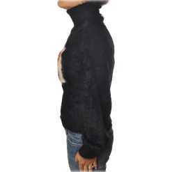 Elisabetta Franchi - Short Sweater High Collar - Black Lacquer - Sweater - Made in Italy - Luxury Exclusive Collection - Avvenice