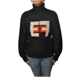 Elisabetta Franchi - Short Sweater High Collar - Black Lacquer - Sweater - Made in Italy - Luxury Exclusive Collection - Avvenice