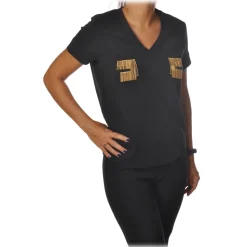 Elisabetta Franchi - Short Sleeve Round Neck T-Shirt Logo - Black - T-Shirt - Made in Italy - Luxury Exclusive Collection - Avvenice