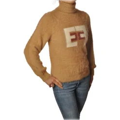 Elisabetta Franchi - Short Sweater High Collar - Champagne Terra - Sweater - Made in Italy - Luxury Exclusive Collection - Avvenice