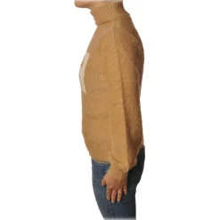 Elisabetta Franchi - Short Sweater High Collar - Champagne Terra - Sweater - Made in Italy - Luxury Exclusive Collection - Avvenice