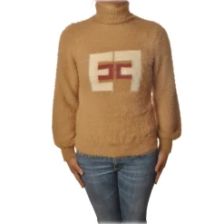 Elisabetta Franchi - Short Sweater High Collar - Champagne Terra - Sweater - Made in Italy - Luxury Exclusive Collection - Avvenice
