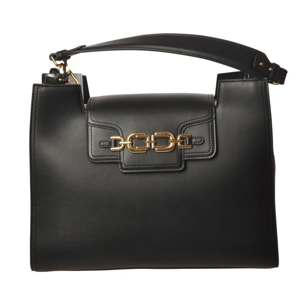 Elisabetta Franchi - Shoulder Bag in Eco-Leather with Gold Logo - Black - Bag - Made in Italy - Luxury Exclusive Collection - Avvenice