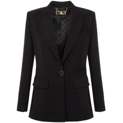 Elisabetta Franchi - Single-Breasted Screwed Jacket - Black - Jacket - Made in Italy - Luxury Exclusive Collection - Avvenice