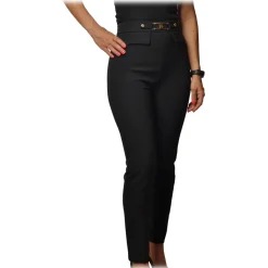 Elisabetta Franchi - Skinny Trousers with Metal Logo - Black - Trousers - Made in Italy - Luxury Exclusive Collection - Avvenice