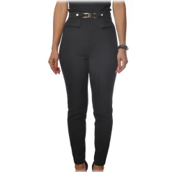 Elisabetta Franchi - Skinny Trousers with Metal Logo - Black - Trousers - Made in Italy - Luxury Exclusive Collection - Avvenice