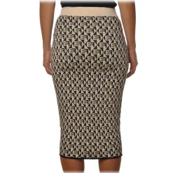 Elisabetta Franchi - Skirt in Two-Tone Logoed Pattern- Beige - Skirt - Made in Italy - Luxury Exclusive Collection - Avvenice
