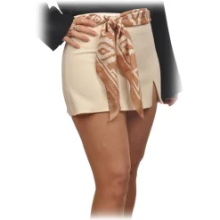 Elisabetta Franchi - Skorts with Pattern Sash - Cream - Trousers - Made in Italy - Luxury Exclusive Collection - Avvenice