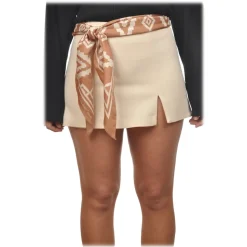 Elisabetta Franchi - Skorts with Pattern Sash - Cream - Trousers - Made in Italy - Luxury Exclusive Collection - Avvenice