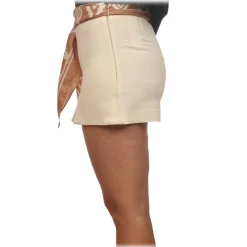 Elisabetta Franchi - Skorts with Pattern Sash - Cream - Trousers - Made in Italy - Luxury Exclusive Collection - Avvenice