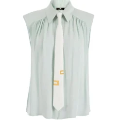 Elisabetta Franchi - Sleeveless Blouse with Tie - Aqua Green - Shirt - Made in Italy - Luxury Exclusive Collection - Avvenice