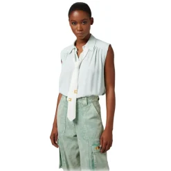 Elisabetta Franchi - Sleeveless Blouse with Tie - Aqua Green - Shirt - Made in Italy - Luxury Exclusive Collection - Avvenice