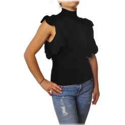 Elisabetta Franchi - Sleeveless Sweater with Scallop - Black - Pullover - Made in Italy - Luxury Exclusive Collection - Avvenice