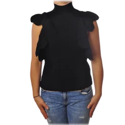 Elisabetta Franchi - Sleeveless Sweater with Scallop - Black - Pullover - Made in Italy - Luxury Exclusive Collection - Avvenice