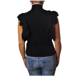 Elisabetta Franchi - Sleeveless Sweater with Scallop - Black - Pullover - Made in Italy - Luxury Exclusive Collection - Avvenice