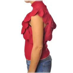 Elisabetta Franchi - Sleeveless Sweater with Scallop - Red - Pullover - Made in Italy - Luxury Exclusive Collection - Avvenice