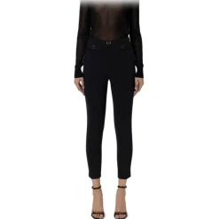 Elisabetta Franchi - Slim Trousers with Strap - Black - Trousers - Made in Italy - Luxury Exclusive Collection - Avvenice