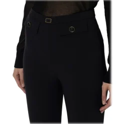Elisabetta Franchi - Slim Trousers with Strap - Black - Trousers - Made in Italy - Luxury Exclusive Collection - Avvenice
