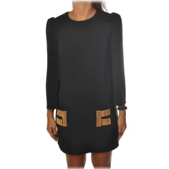 Elisabetta Franchi - Soft Sheath Dress with Puff Sleeves - Black - Dress - Made in Italy - Luxury Exclusive Collection - Avvenice