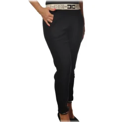 Elisabetta Franchi - Sporty Trousers with Logoed Elastic - Black - Trousers - Made in Italy - Luxury Exclusive Collection - Avvenice