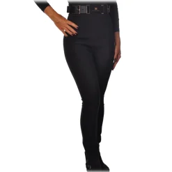 Elisabetta Franchi - Straight Leg Trousers with Belt - Black - Trousers - Made in Italy - Luxury Exclusive Collection - Avvenice