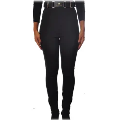 Elisabetta Franchi - Straight Leg Trousers with Belt - Black - Trousers - Made in Italy - Luxury Exclusive Collection - Avvenice