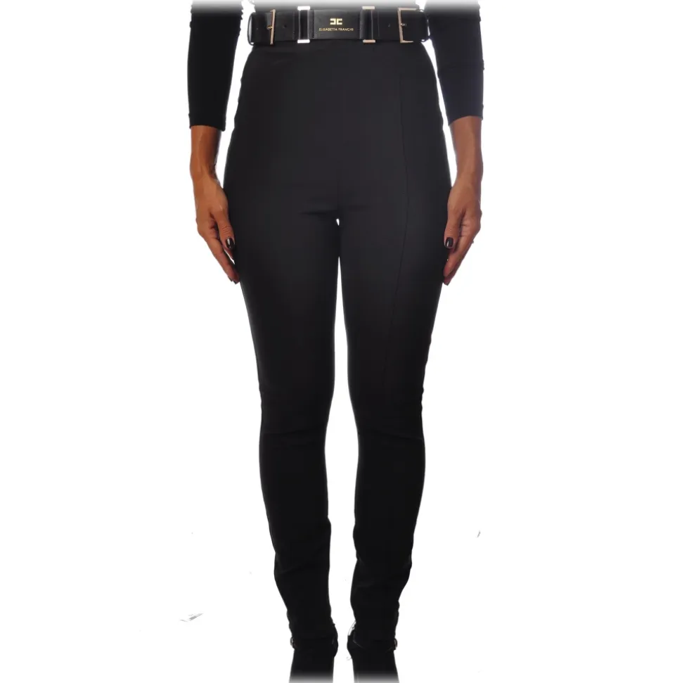 Elisabetta Franchi - Straight Leg Trousers with Belt - Black - Trousers - Made in Italy - Luxury Exclusive Collection - Avvenice