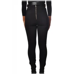 Elisabetta Franchi - Straight Leg Trousers with Belt - Black - Trousers - Made in Italy - Luxury Exclusive Collection - Avvenice