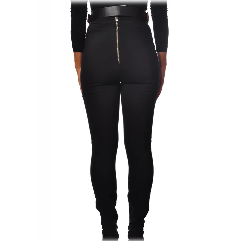 Elisabetta Franchi - Straight Leg Trousers with Belt - Black - Trousers - Made in Italy - Luxury Exclusive Collection - Avvenice
