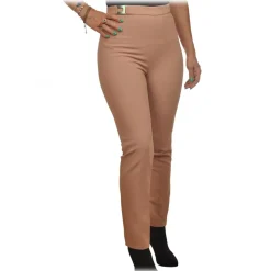 Elisabetta Franchi - Straight Trousers in Technical Fabric - Beige - Trousers - Made in Italy - Luxury Exclusive Collection - Avvenice