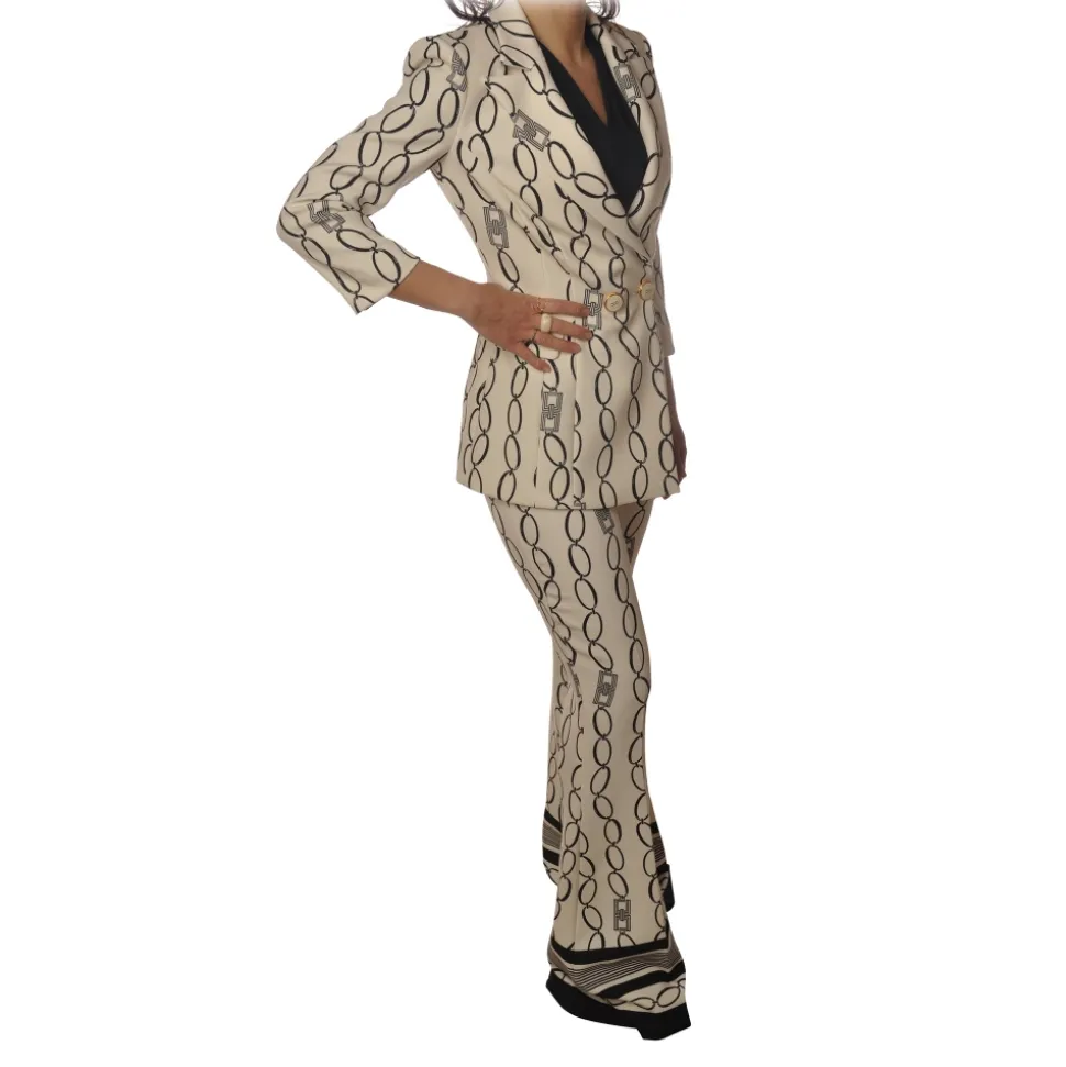 Elisabetta Franchi - Suit Jacket and Trousers - Cream Black - Dress - Made in Italy - Luxury Exclusive Collection - Avvenice