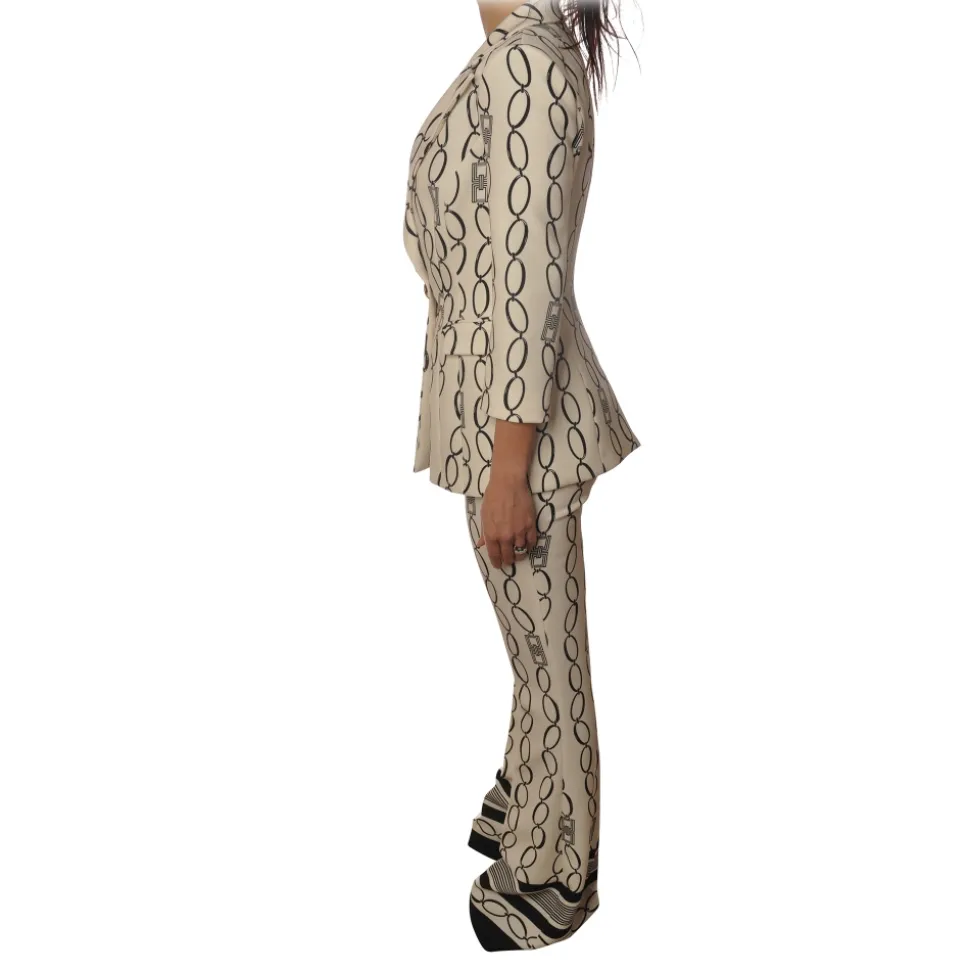 Elisabetta Franchi - Suit Jacket and Trousers - Cream Black - Dress - Made in Italy - Luxury Exclusive Collection - Avvenice