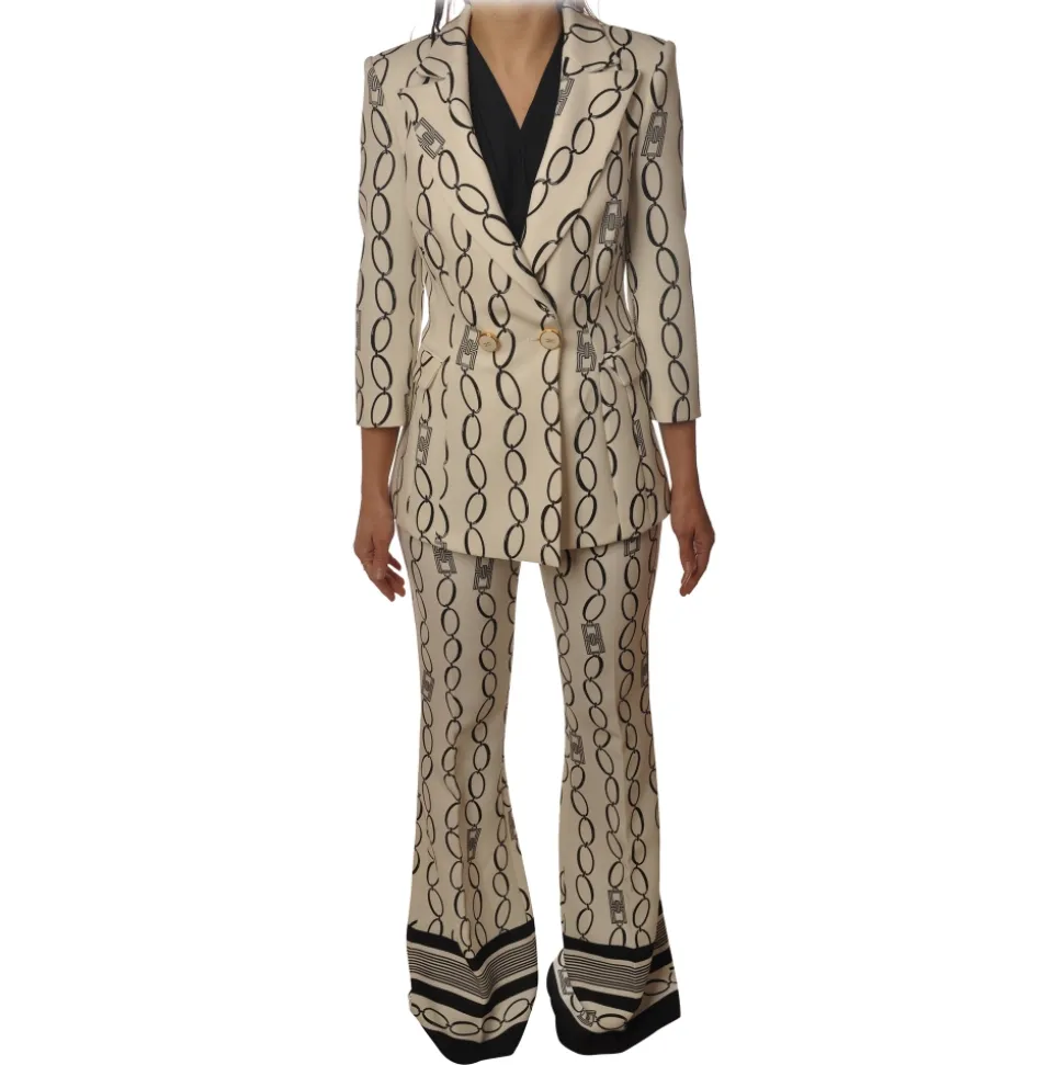 Elisabetta Franchi - Suit Jacket and Trousers - Cream Black - Dress - Made in Italy - Luxury Exclusive Collection - Avvenice