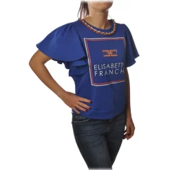 Elisabetta Franchi - Sweatshirt with Short Sleeves Logo - Blue - Sweatshirt - Made in Italy - Luxury Exclusive Collection - Avvenice
