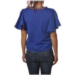 Elisabetta Franchi - Sweatshirt with Short Sleeves Logo - Blue - Sweatshirt - Made in Italy - Luxury Exclusive Collection - Avvenice