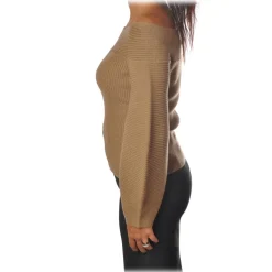 Elisabetta Franchi - Sweater Wide Sleeves - Camel - Sweater - Made in Italy - Luxury Exclusive Collection - Avvenice