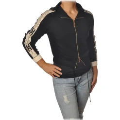 Elisabetta Franchi - Sweatshirt with Logo Profiled Bands - Black - Sweatshirt - Made in Italy - Luxury Exclusive Collection - Avvenice
