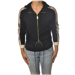 Elisabetta Franchi - Sweatshirt with Logo Profiled Bands - Black - Sweatshirt - Made in Italy - Luxury Exclusive Collection - Avvenice