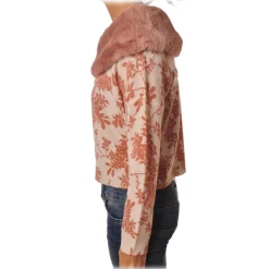 Elisabetta Franchi - Sweater in Pattern with Eco-fur - White/Pink - Pullover - Made in Italy - Luxury Exclusive Collection - Avvenice