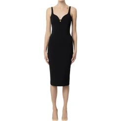 Elisabetta Franchi - Sweetheart Neckline Longuette Dress - Black - Dress - Made in Italy - Luxury Exclusive Collection - Avvenice