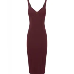 Elisabetta Franchi - Sweetheart Neckline Longuette Dress - Bordeaux - Dress - Made in Italy - Luxury Exclusive Collection - Avvenice