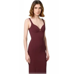 Elisabetta Franchi - Sweetheart Neckline Longuette Dress - Bordeaux - Dress - Made in Italy - Luxury Exclusive Collection - Avvenice