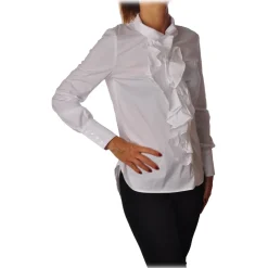Elisabetta Franchi - Tight Shirt with Ruffles - White - Shirt - Made in Italy - Luxury Exclusive Collection - Avvenice