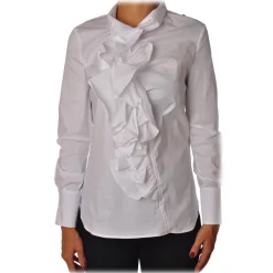 Elisabetta Franchi - Tight Shirt with Ruffles - White - Shirt - Made in Italy - Luxury Exclusive Collection - Avvenice