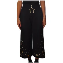 Elisabetta Franchi - Trousers with Star Applications - Black - Trousers - Made in Italy - Luxury Exclusive Collection - Avvenice