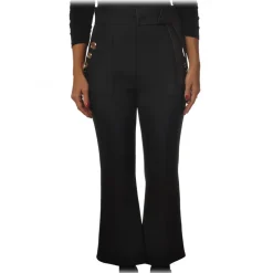 Elisabetta Franchi - Trousers with Buttons in Contrasting Color - Black - Trousers - Made in Italy - Luxury Exclusive Collection - Avvenice